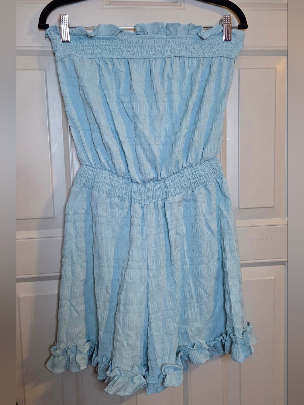 NWT Dipped Shop - Light Blue Strapless Ruffle-Hem Romper